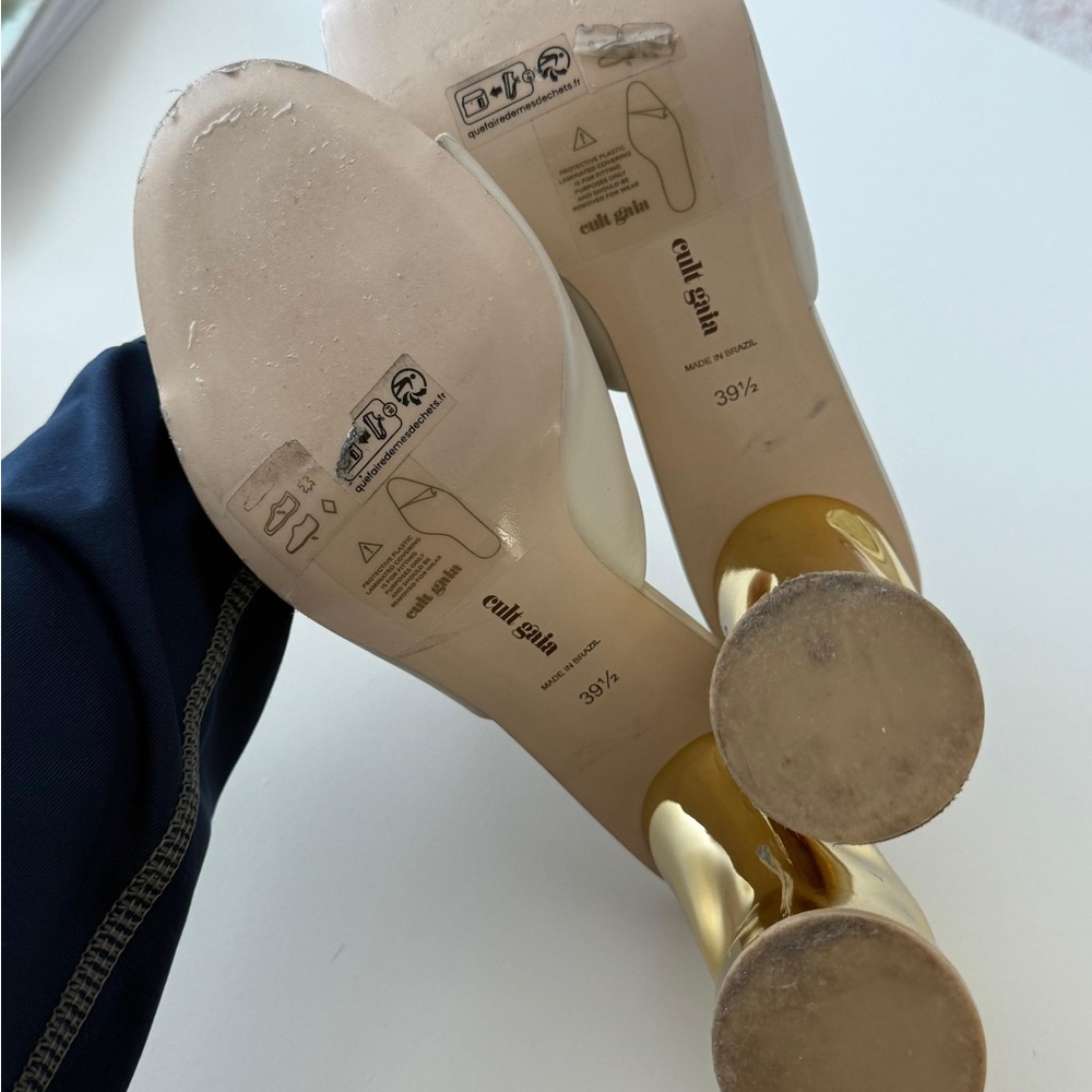 cult gaia cream leather mules with gold sculpted heel - Picture 2 of 3